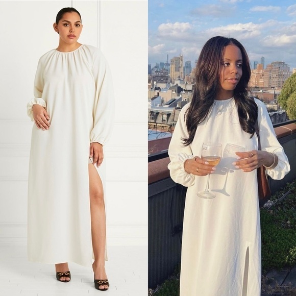 NWT HILL HOUSE Ivory Puffed Long Sleeve Gathered Neck Open Back Maxi Dress XXL - Picture 2 of 11